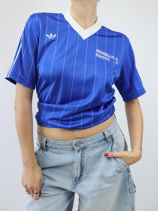 Vintage 70s 80s ADIDAS jersey V-neck shirt blue white M