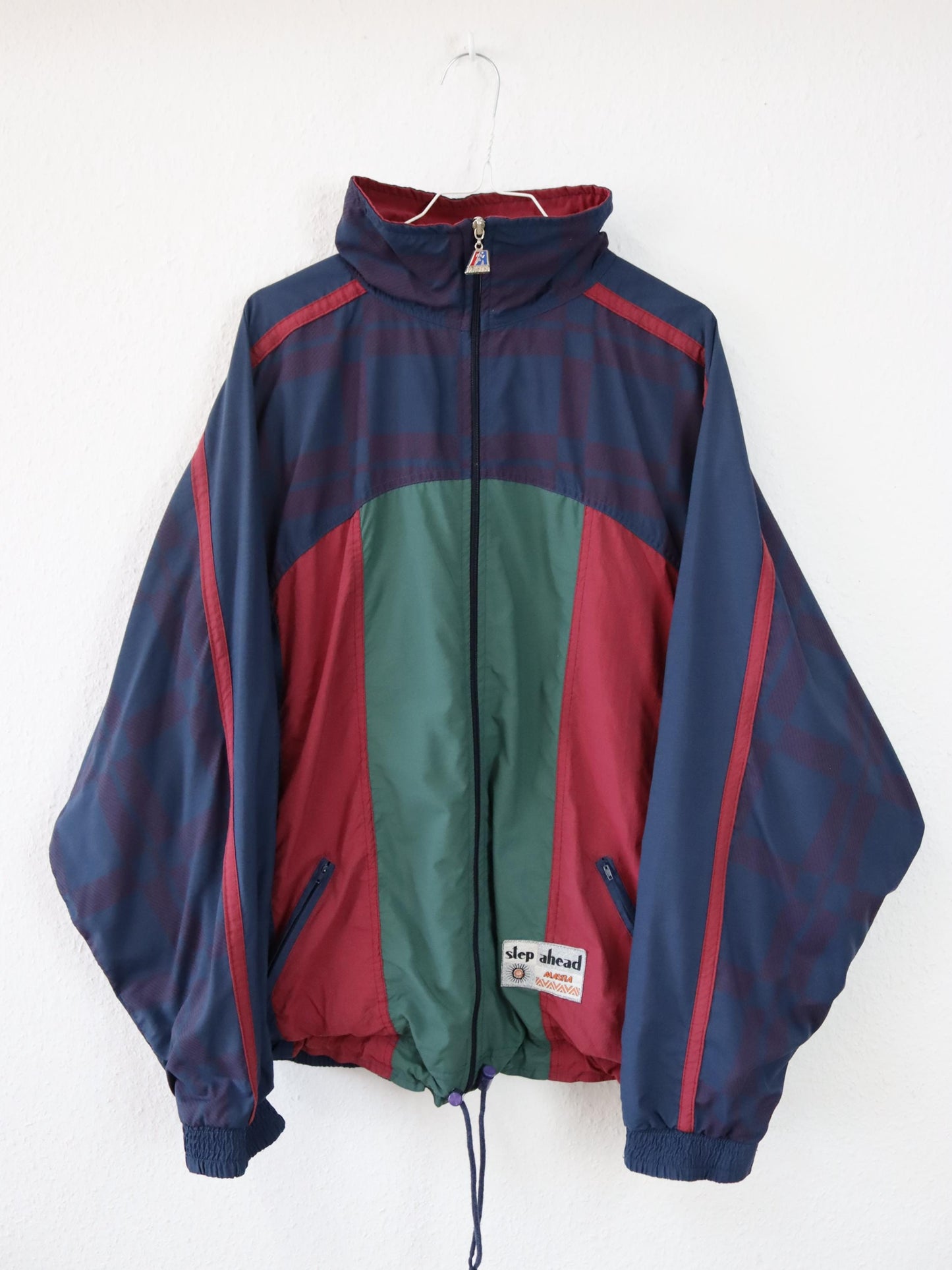 Vintage 80s 90s MASITA tracksuit jacket stand-up collar red dark blue green XL