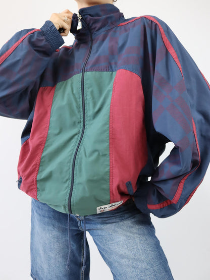 Vintage 80s 90s MASITA tracksuit jacket stand-up collar red dark blue green XL