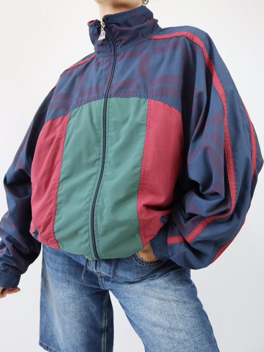 Vintage 80s 90s MASITA tracksuit jacket stand-up collar red dark blue green XL