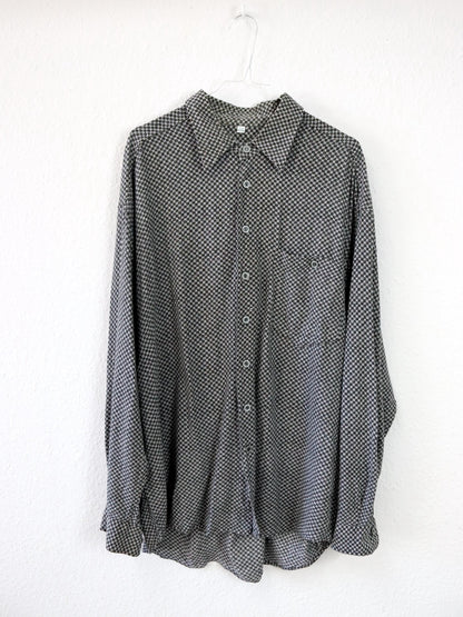 Vintage 80er 90er CANDA Hemd langarm schwarz weiß crazy pattern XL