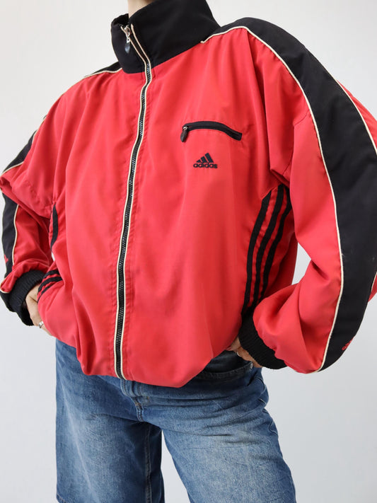 Vintage 80s 90s ADIDAS tracksuit jacket stand-up collar red black 38
