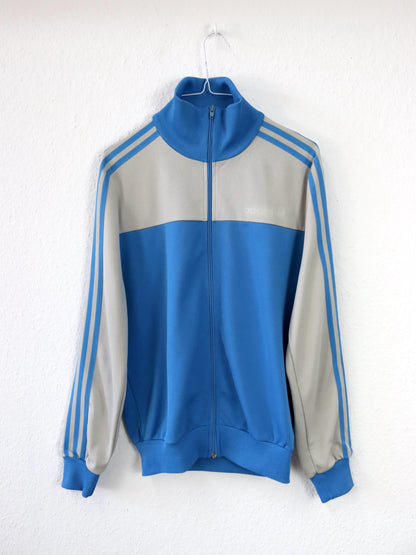Vintage 80s 90s ADIDAS tracksuit jacket stand-up collar blue grey S