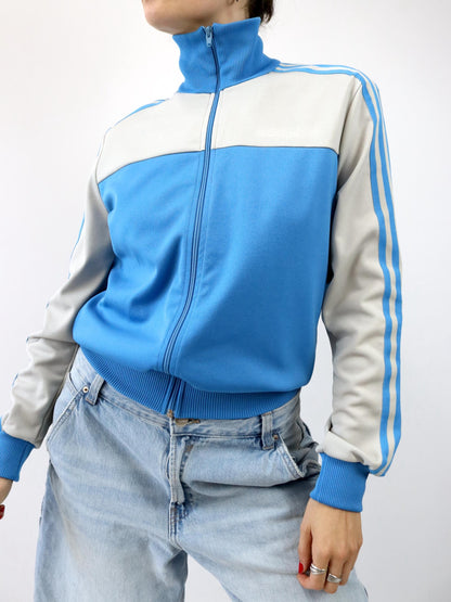 Vintage 80s 90s ADIDAS tracksuit jacket stand-up collar blue grey S