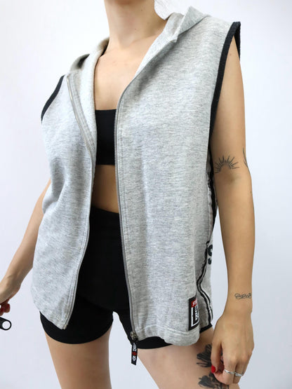 Vintage 80er 90er URBAN BOY Weste Sweatweste grau Backprint Kapuze L