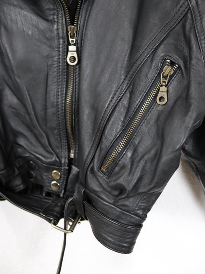 Vintage 80er 90er Bikerjacke Lederjacke mit Gürtel crop schwarz S