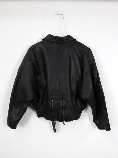 Vintage 80er 90er Bikerjacke Lederjacke mit Gürtel crop schwarz S