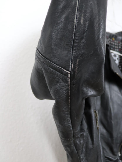 Vintage 80er 90er Bikerjacke Lederjacke mit Gürtel crop schwarz S