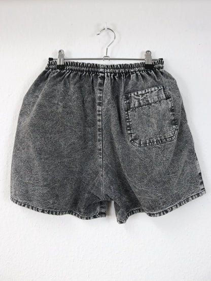 Vintage 80er 90er ETA Shorts kurze Hose grau acid wash Print Surf große Seitentaschen L/XL