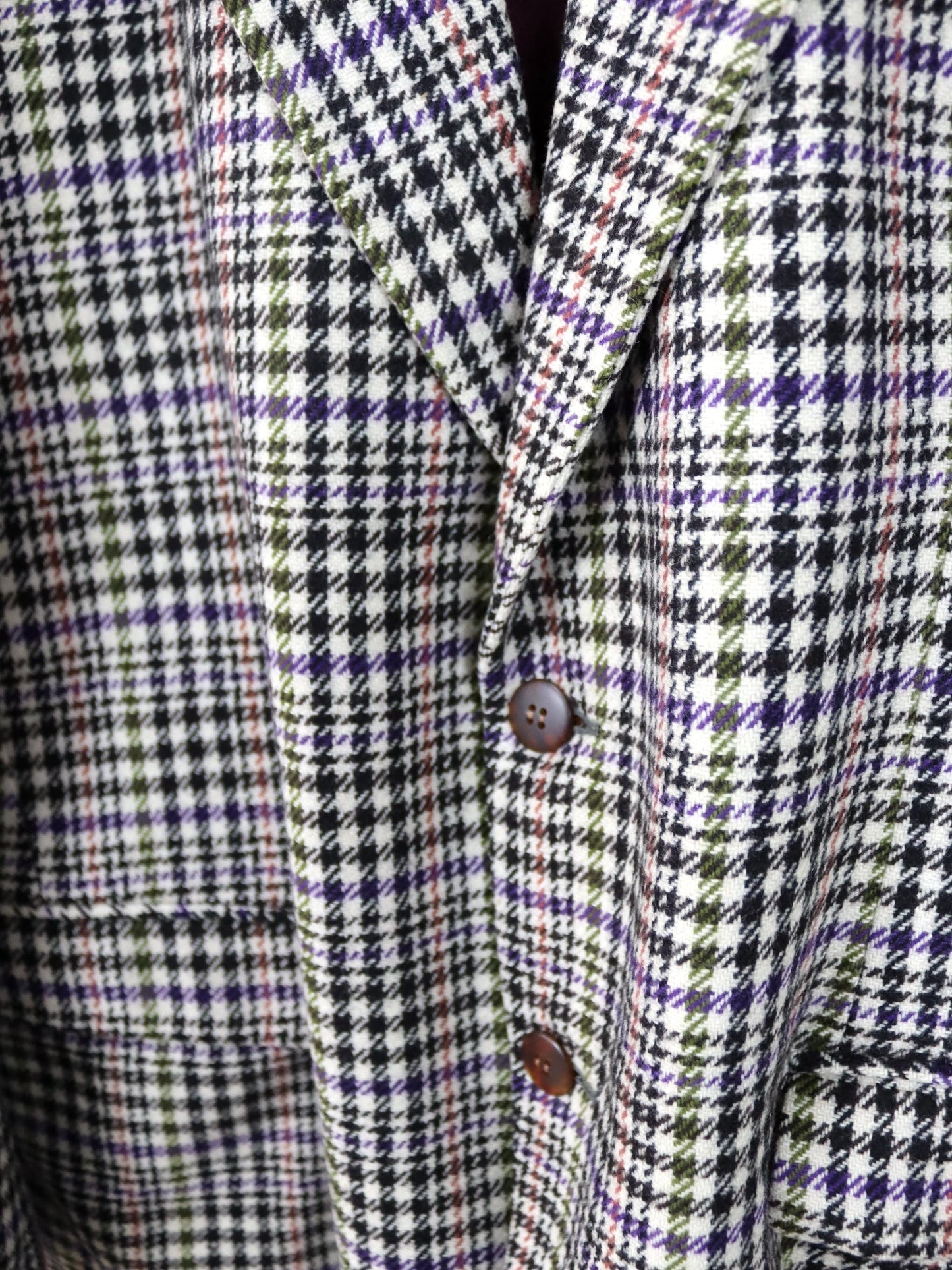Vintage 80er 90er ENRICO COVERI Blazer kariert creme schwarz lila grün Schulterpolster L/XL