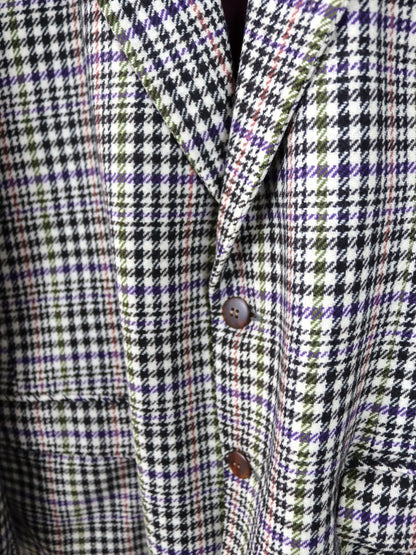 Vintage 80er 90er ENRICO COVERI Blazer kariert creme schwarz lila grün Schulterpolster L/XL