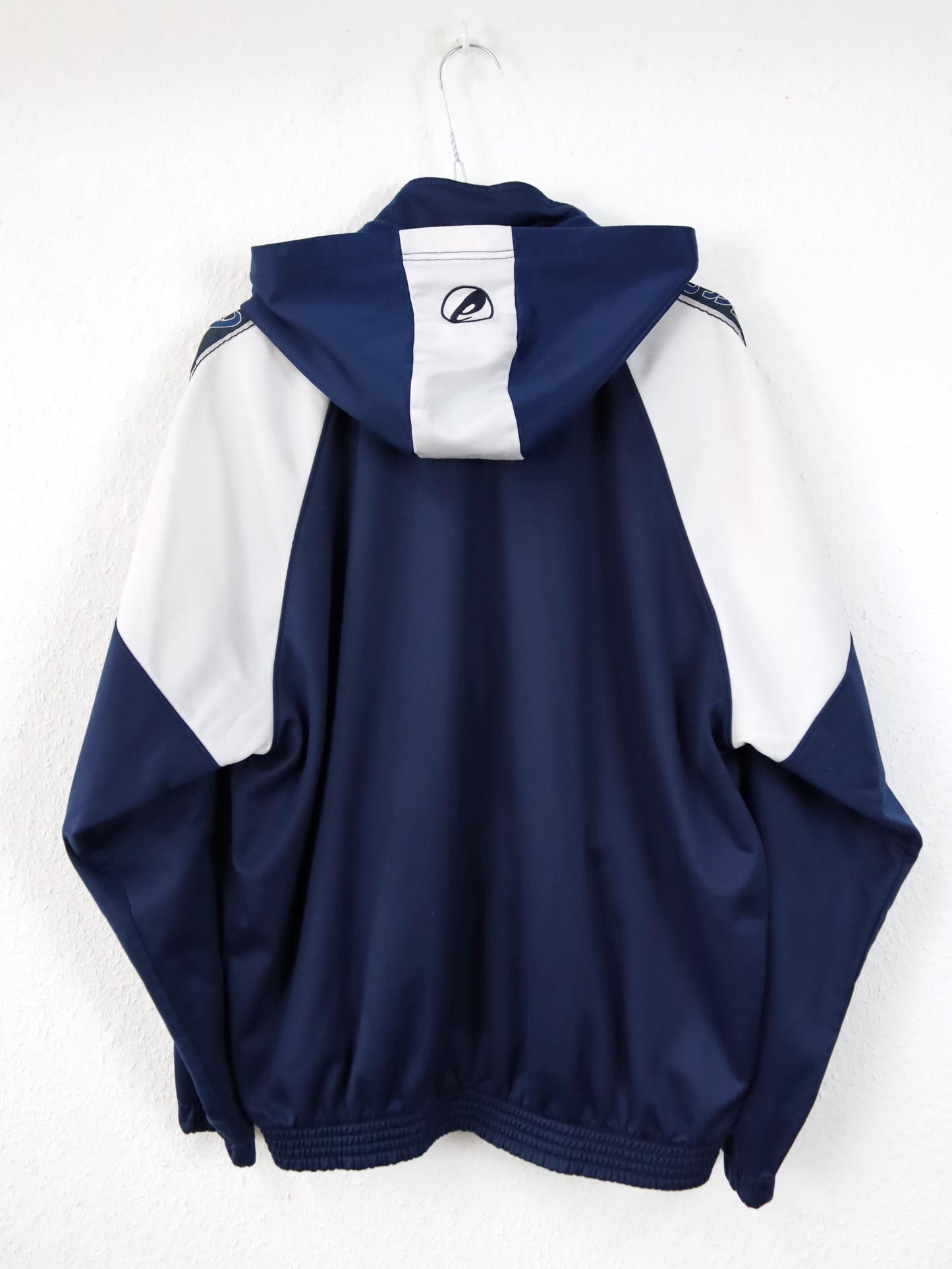 Vintage 80er 90er ASICS Trainingsjacke abnehmbare Kapuze blau weiß L