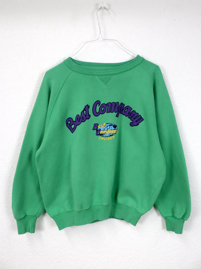 Vintage 80er 90er BEST COMPANY Sweatshirt Pullover Crewneck Print grün lila XS