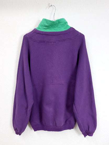 Vintage 80er 90er LOTTO Sweatshirt Pullover Stickerei Stehkragen lila grün 46 S