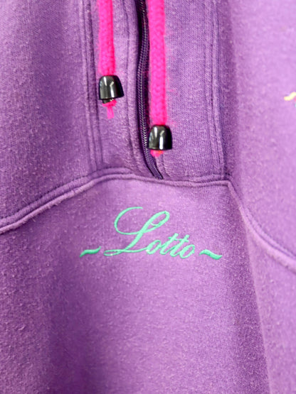 Vintage 80er 90er LOTTO Sweatshirt Pullover Stickerei Stehkragen lila grün 46 S