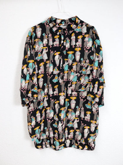 Vintage 80er 90er SASCH Hemd Polo Viskose kurzarm bunt crazy pattern XL