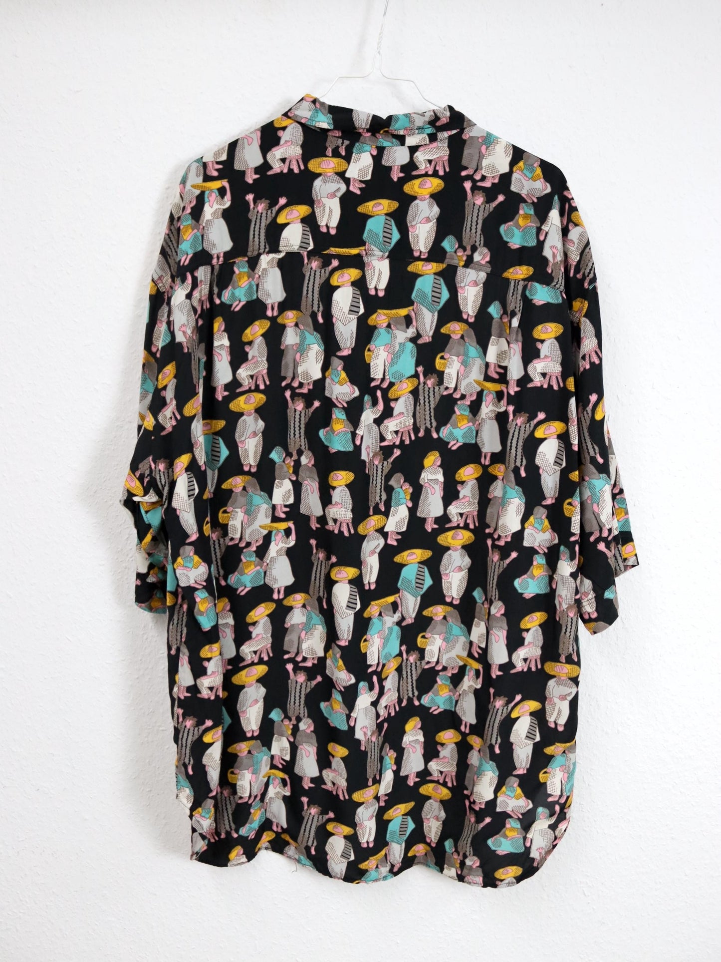 Vintage 80er 90er SASCH Hemd Polo Viskose kurzarm bunt crazy pattern XL