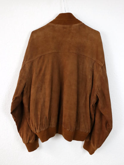 Vintage 80er 90er Blouson Bomber Wildleder Lederjacke braun 50 L