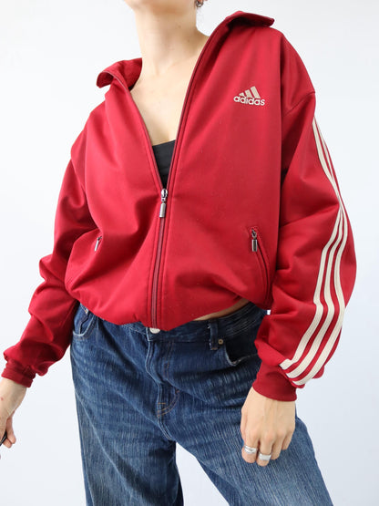 Vintage 80er 90er ADIDAS Trainingsjacke Firebird rot beige Stehkragen D5 38/40