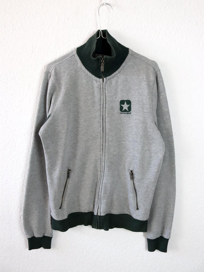 Vintage 90er Y2k CONVERSE Jacke Stehkragen grau grün innen Fleece M
