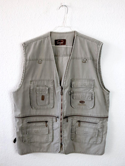 Vintage 80er 90er MENS FASHION Cargoweste Weste grau XXXL