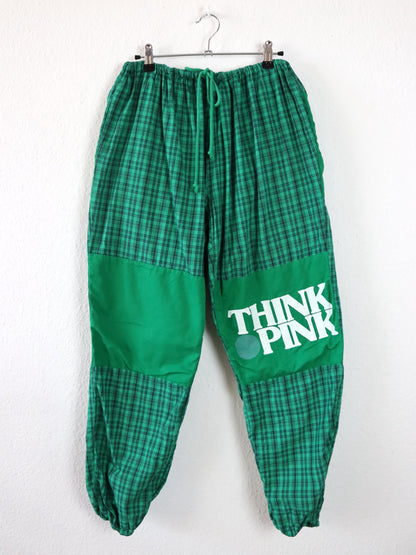 Vintage 80er 90er THINK PINK Jogginghose Hose kariert grün L