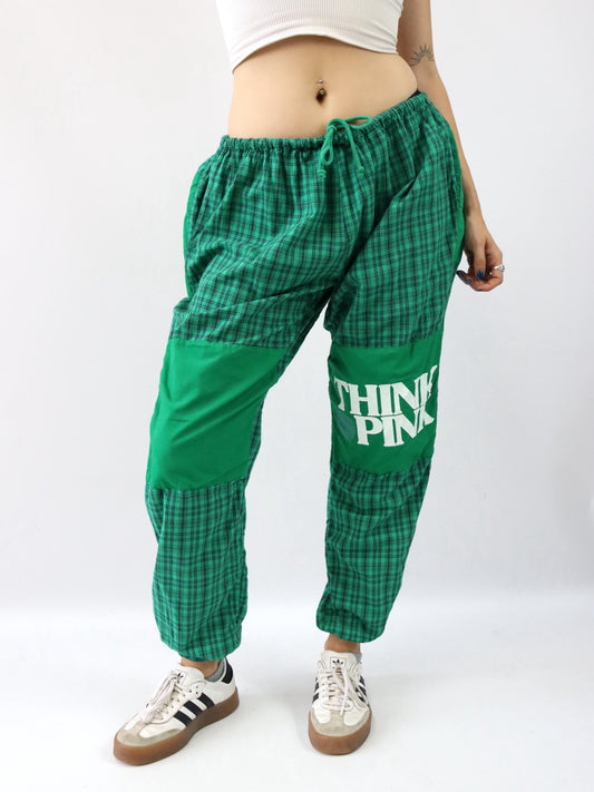 Vintage 80er 90er THINK PINK Jogginghose Hose kariert grün L