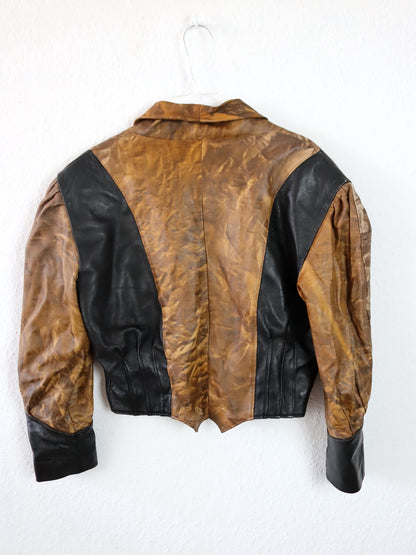Vintage 80er 90er Lederjacke Schulterpolster kurz geschnitten S/M