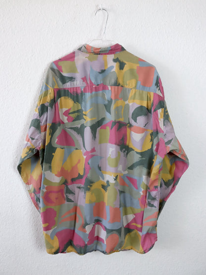 Vintage 80er 90er Hemd langarm crazy pattern bunt L