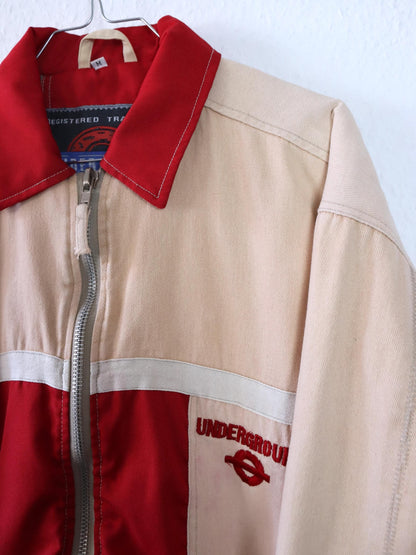 Vintage 80er 90er UNDERGROUND Jacke rot beige Reißverschluss leicht gefüttert M