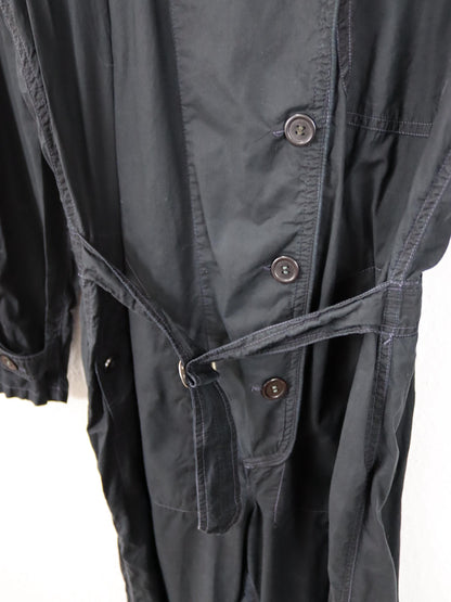 Vintage 80er 90er Overall Einteiler mit Gürtel schwarz lang Knopfleiste Schulterpolster M