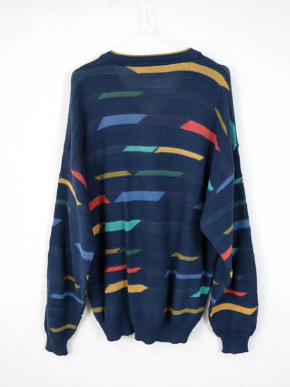 Vintage 80er 90er CLUB MARTINI RACING Pullover V-Kragen geometrisch 50 L