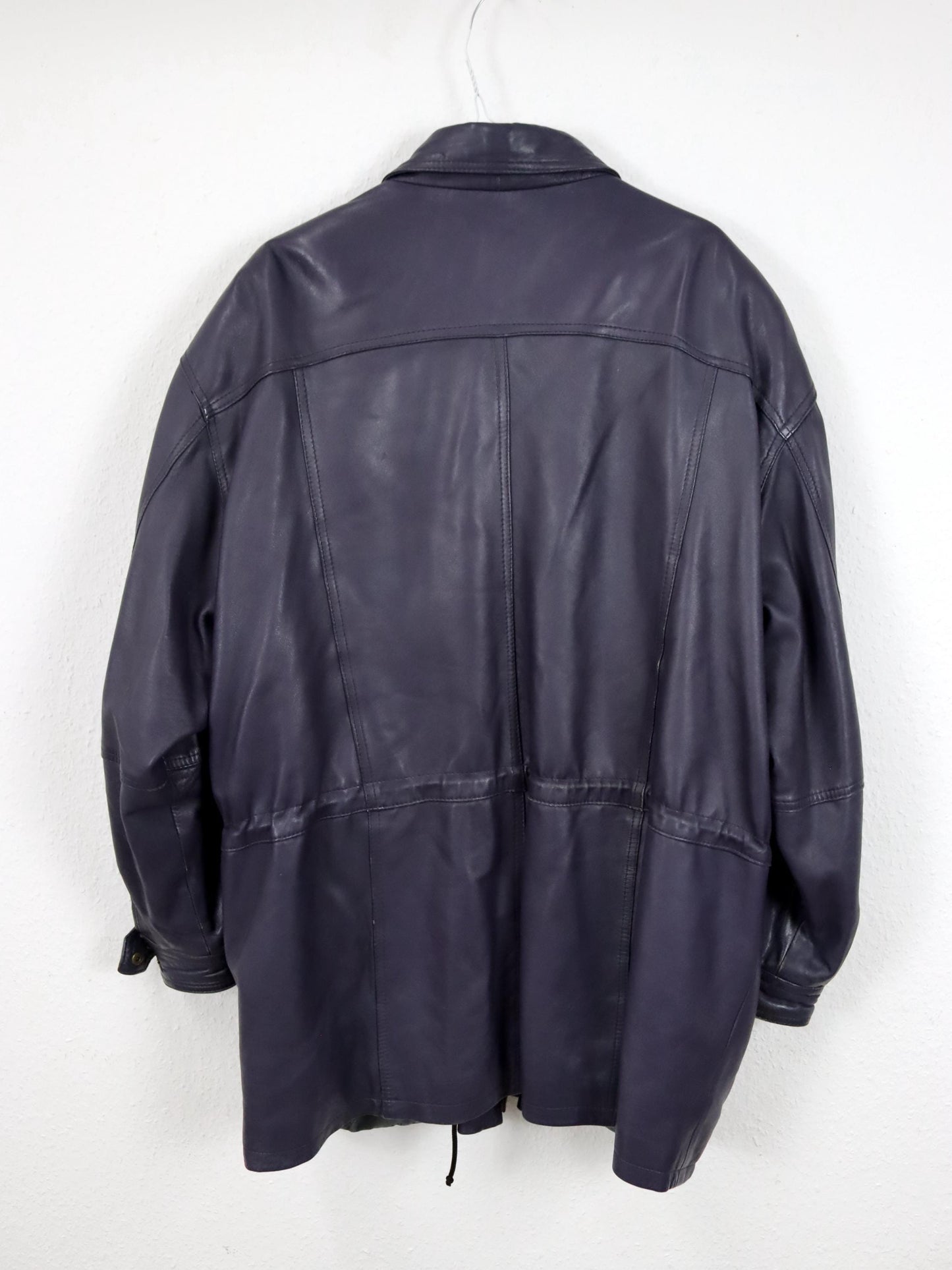 Vintage 80er 90er L.LAMBERTAZZI Mantel Jacke Leder lila Schulterpolster 54 XXL