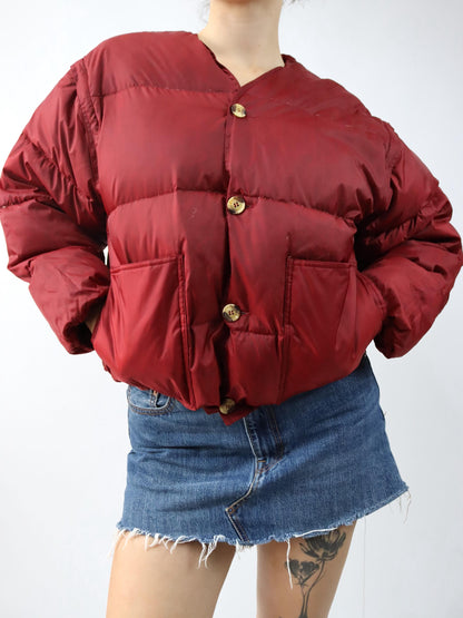 Vintage 80er 90er Jacke 3 in 1 Daunen Pufferjacke gefüttert Daunenweste rot braun M