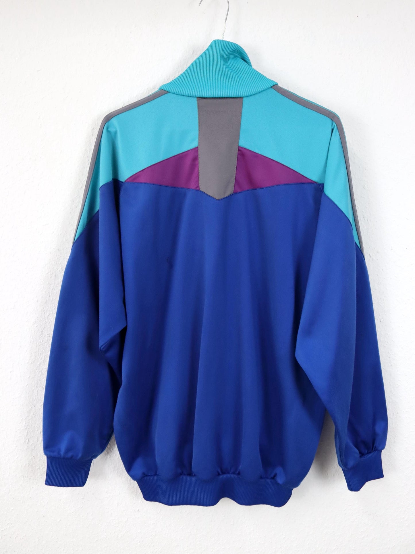 Vintage 80er 90er ADIDAS Trainingsjacke Stehkragen türkis blau lila Reißverschluss D4 S/M