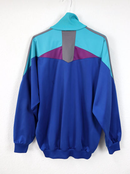 Vintage 80er 90er ADIDAS Trainingsjacke Stehkragen türkis blau lila Reißverschluss D4 S/M