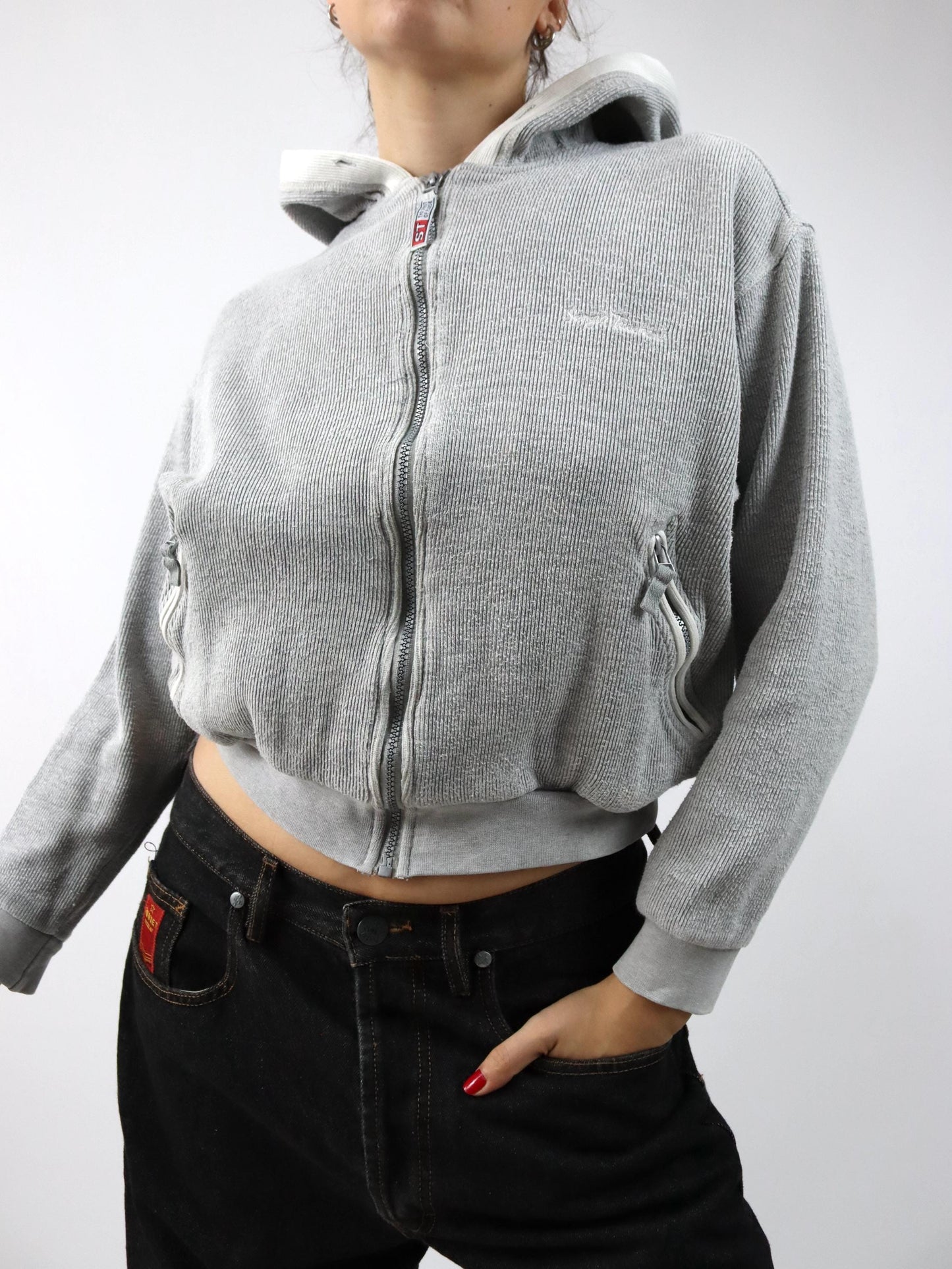 Vintage 80er 90er SERGIO TACCHINI Jacke kurz grau Kapuze M