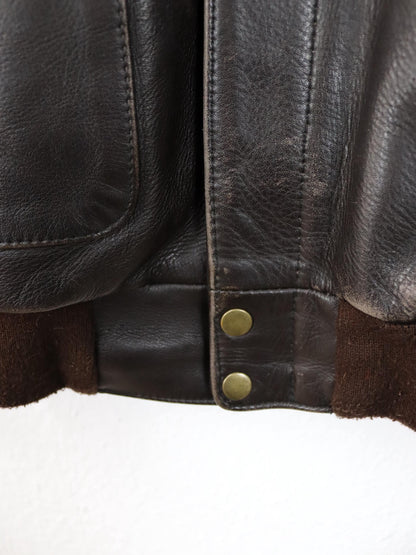 Vintage 80s 90s NOBLE HOUSE Heavy Leather Jacket Brown Bomber XS/S