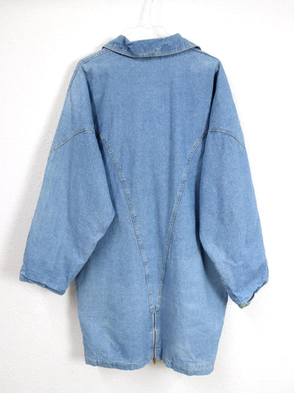 Vintage 80er 90er Mantel lang denim blau Knopfreihe L