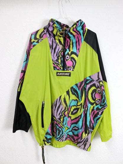 Vintage 80er 90er ANZONI Windbreaker Regenjacke Stehkragen crazy pattern bunt M