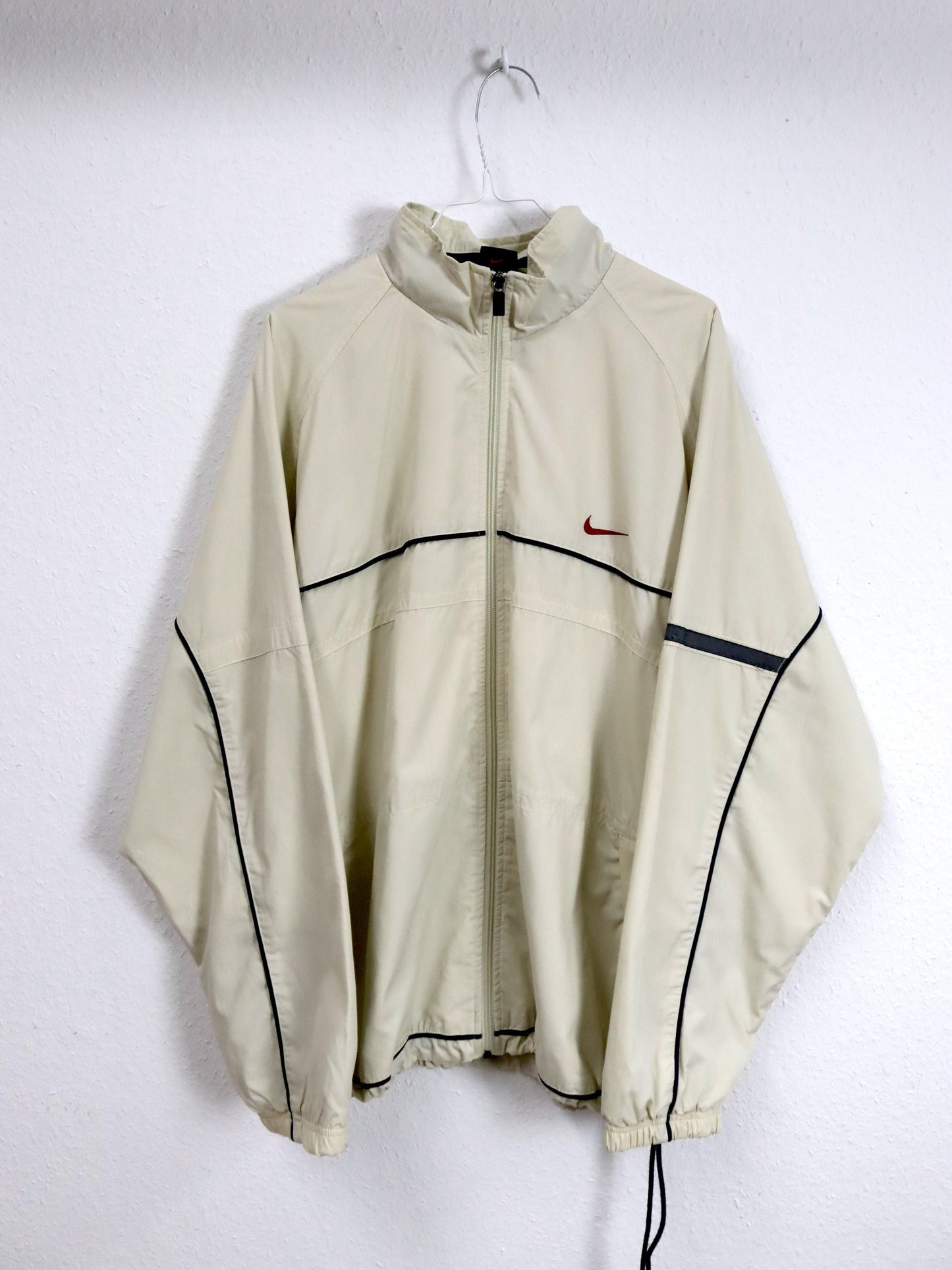 Vintage 90er Y2k NIKE Jacke leicht gefüttert Trainingsjacke cremeweiß Stehkragen XL