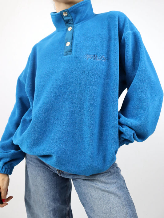 Vintage 80er 90er FILA Magic Line Fleecepullover Stehkragen blau Stickerei 48 M