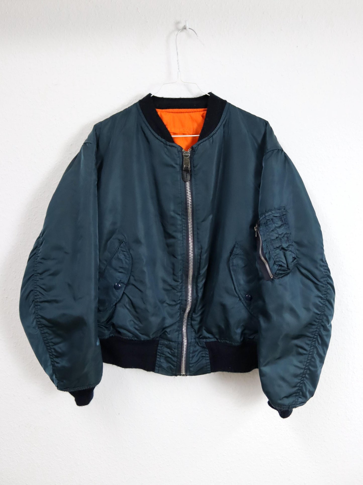Vintage 80er 90er Bomberjacke Fliegerjacke Wendejacke petrol blau orange L