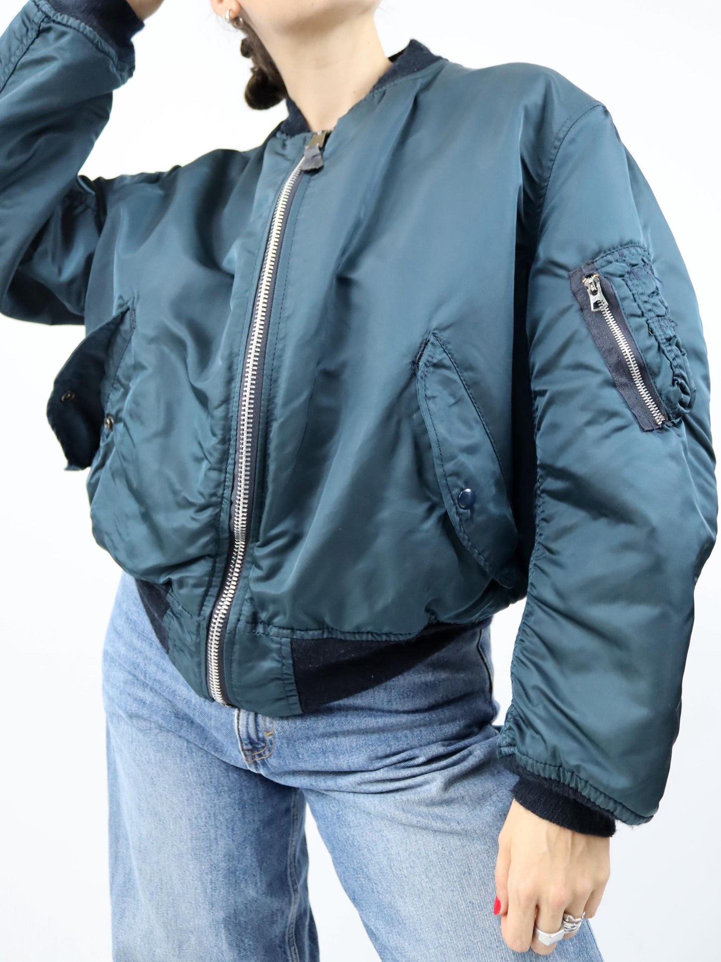 Vintage 80er 90er Bomberjacke Fliegerjacke Wendejacke petrol blau orange L