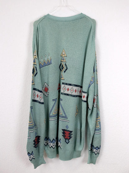 Vintage 80er 90er CAGI Pulloverkleid Strickpullover gemustert mintgrün pastel 48 XXL