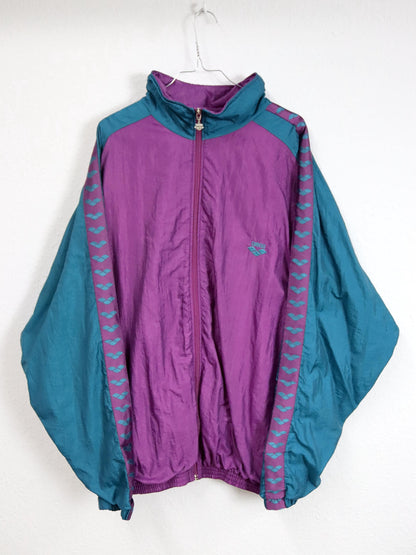 Vintage 80er 90er ARENA Trainingsjacke Stehkragen türkis lila XL