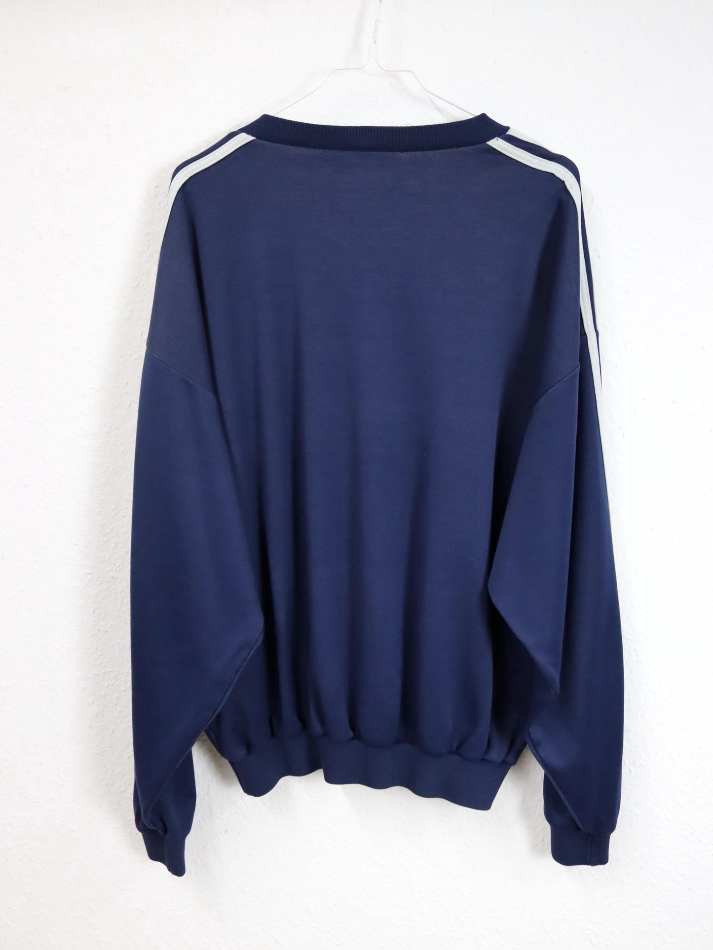 Vintage 80er 90er ADIDAS Sweatshirt Pullover Print weiß dunkelblau D6 M