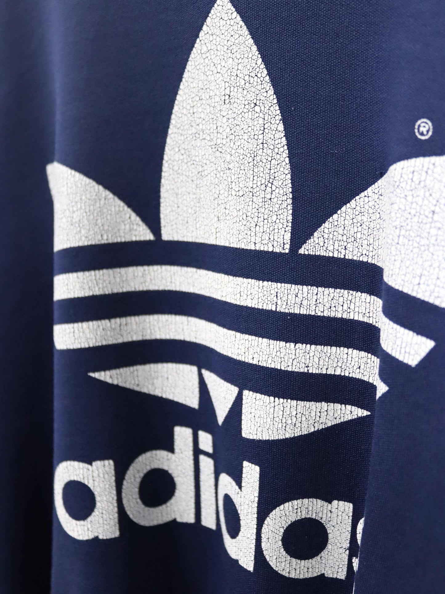Vintage 80er 90er ADIDAS Sweatshirt Pullover Print weiß dunkelblau D6 M