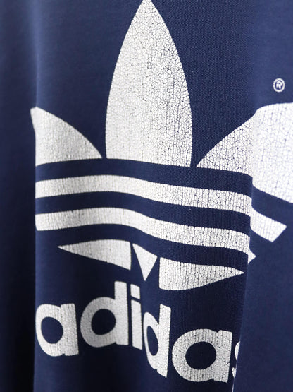 Vintage 80er 90er ADIDAS Sweatshirt Pullover Print weiß dunkelblau D6 M
