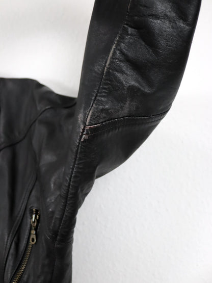 Vintage 80er 90er Bikerjacke Lederjacke mit Gürtel crop schwarz S